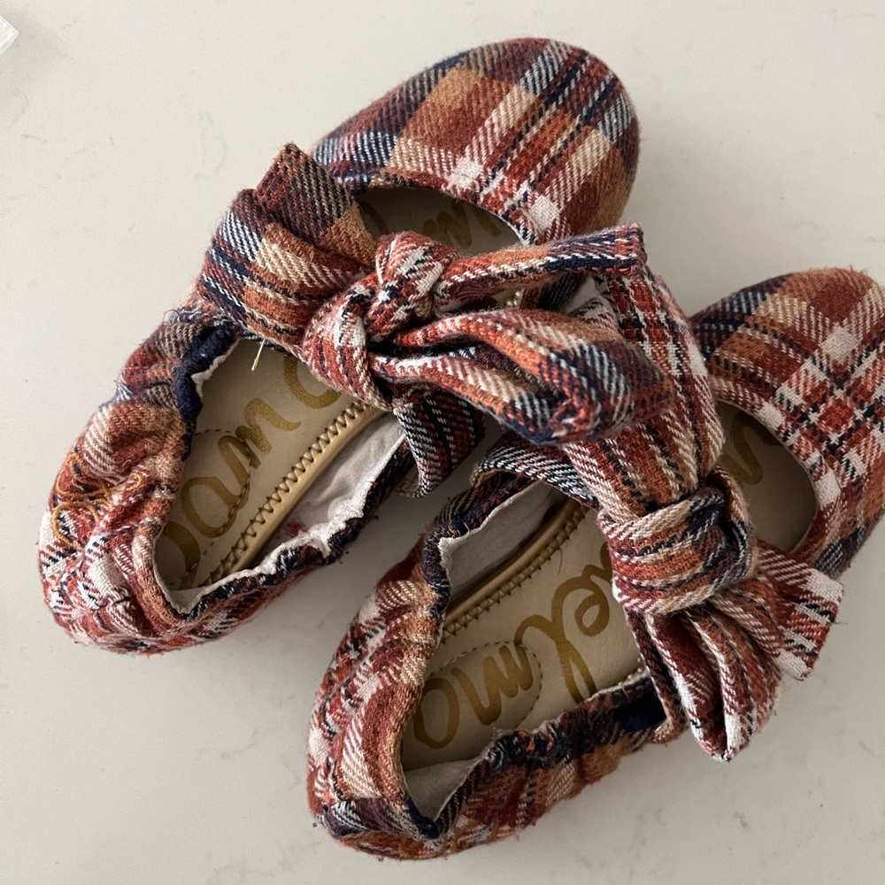 Plaid Bow girls flat shoes
